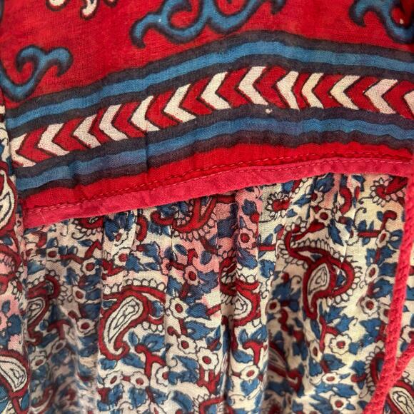 Vintage 70's Pinot Noir India Cotton Guaze Block Print Boho Hippie Shirt Size M - Picture 4 of 7